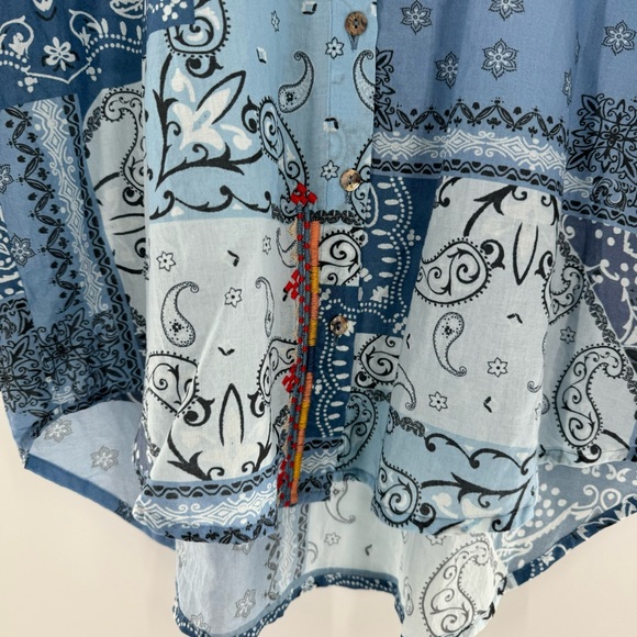 New! Johnny Was Workshop Oversized Shirt Bandana Pattern Embroidered Top Boho XS - Picture 4 of 10